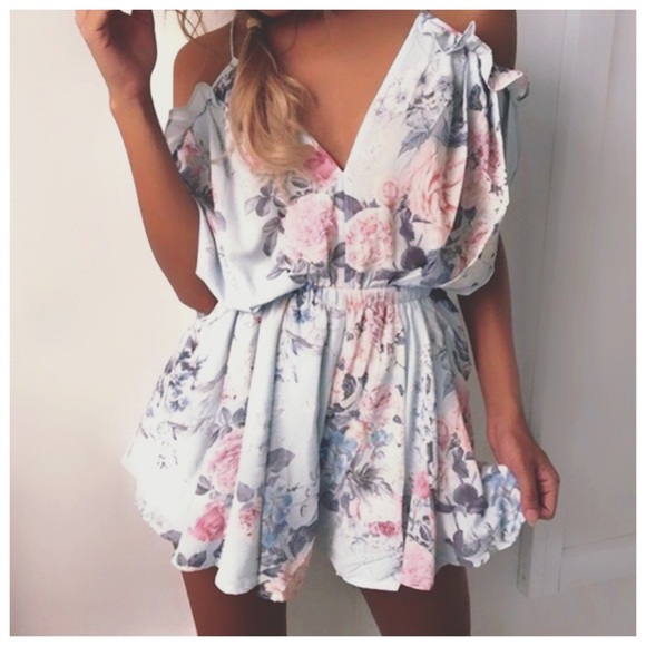 ❥Pretty loose fit elastic waist blue floral - Picture 2 of 7